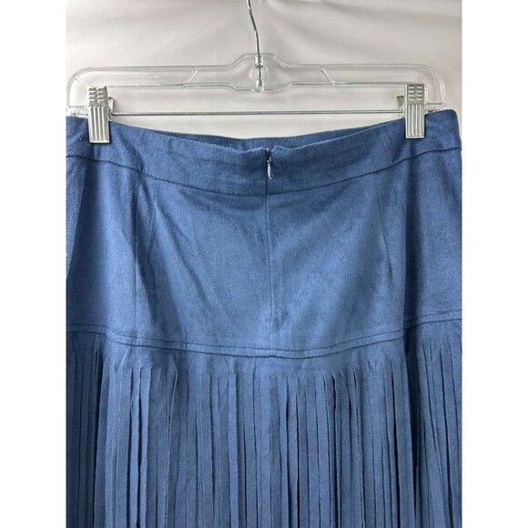 Adore Women's Size Medium Navy Blue Suede Maxi Two-tiered Fringe Skirt - Picture 12 of 14
